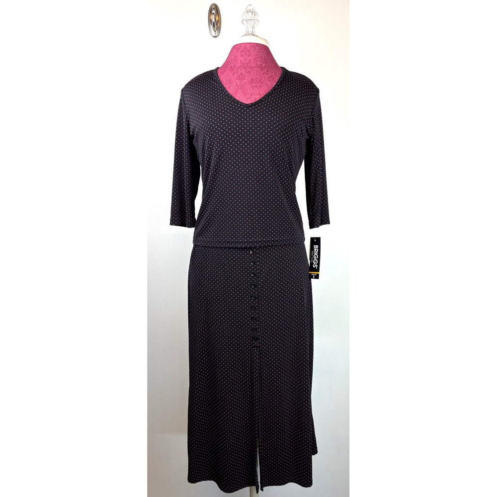 NEW Vintage 90s Briggs Skirt 2 pc Set Small Petite Black Pink Polka Dot Coquette